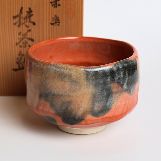 Aka Raku Matcha Bowl by Shoraku – Japanese Tea Ceremony Chawan | Handcrafted Red Raku Ware with Potter’s Seal & Wooden Box